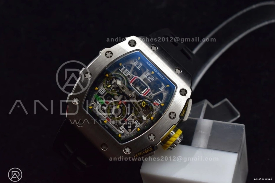 Strap V Chrono A7750 RM011 SS Sophisticated Rubber Crystal Edition Best Dial 1:1 KVF 1025 Black Black on 0915